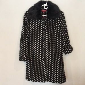Merona Black & Winter White Polka Dot Coat - L